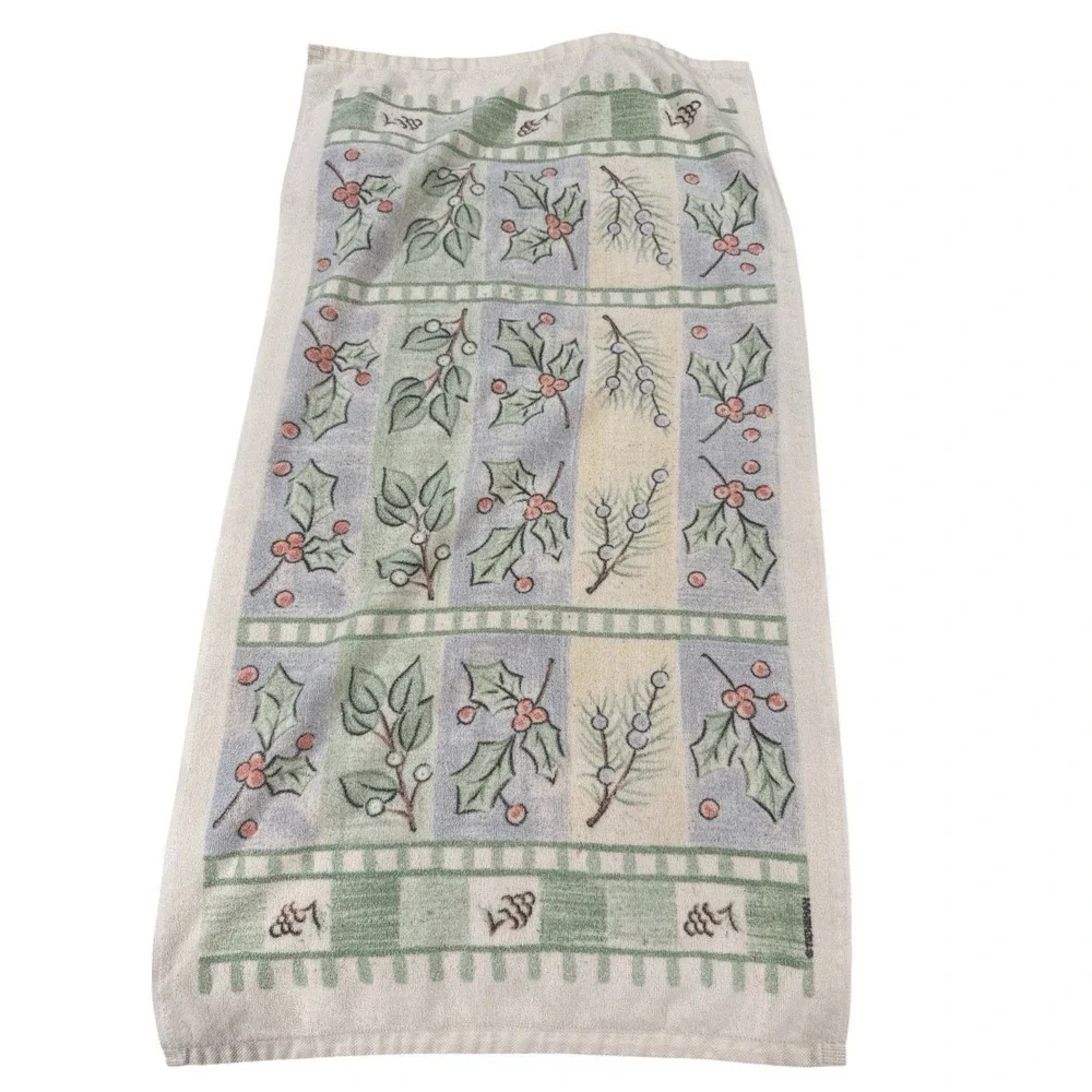 Vtg 1888 Mills Highlands Christmas Towels Set‎ Holly 5 pc Cotton Decorative USA